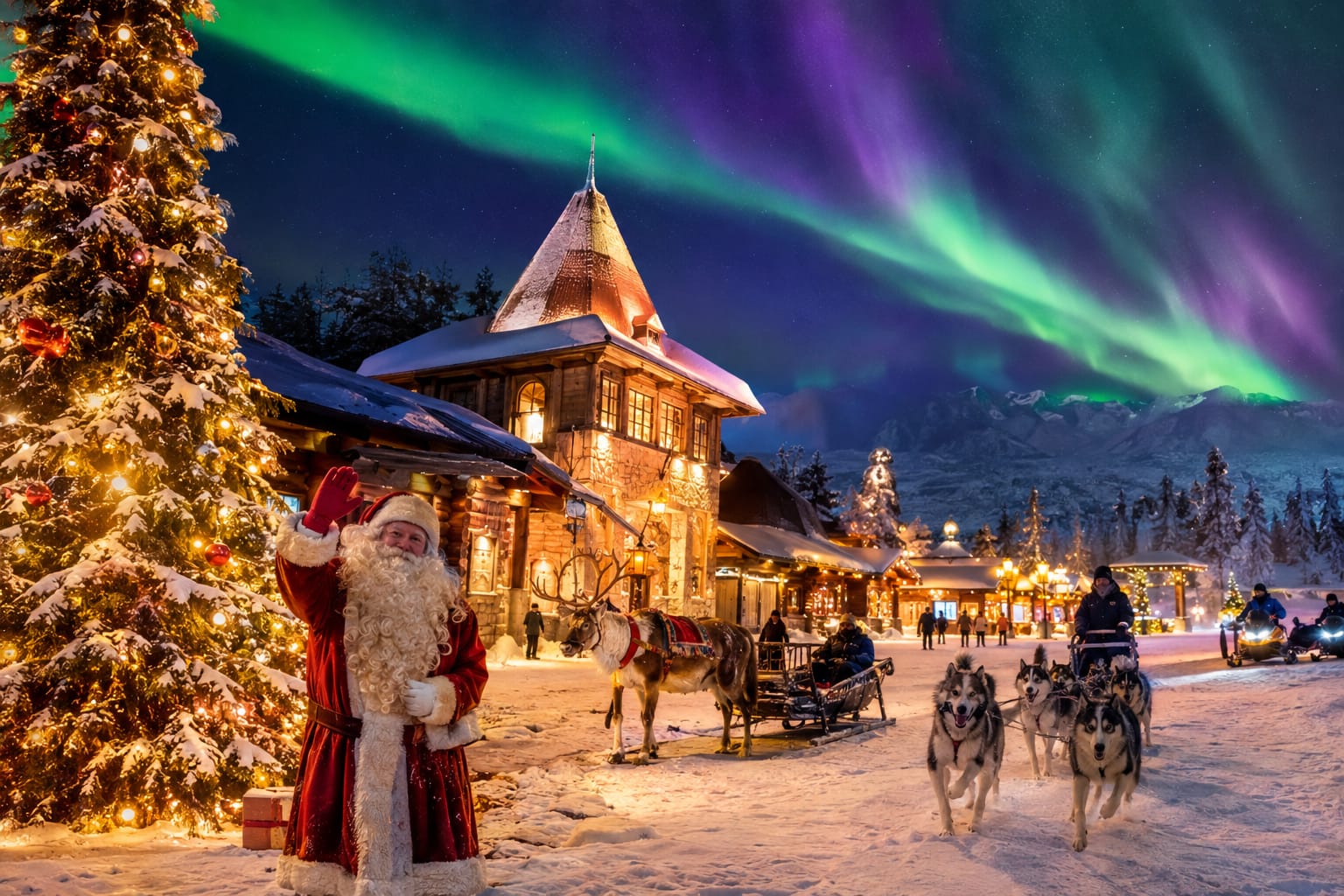 Papá Noel y Auroras Boreales